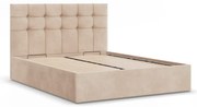 Soria kétszemélyes ágykeret (matrac nélkül), ágyneműtartóval, bársony, 160 x 200, bézs