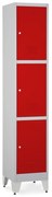 Fém szekrény - 3 doboz, 38 x 45 x 196,5 cm, helyreigazítással, hengerzár, piros - ral 3000