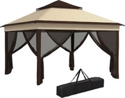Outsunny Összecsukható Pavilon 3x3x2.7m Kerti Napernyő Állítható Kétrétegű Tető Magassággal Szúnyogháló UV30+ Védelemmel Vízálló és Hordtáskás Kültéri
