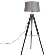 Állólámpa háromlábú fekete árnyékolóval 45 cm lenvászon sötét szürke