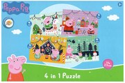 PEPPA MALAC karácsonyi hangulatban gyerek puzzle 4 az 1-ben, 19x29 cm