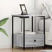 Éjjeliszekrény Töltőállomással fiókkal Szürke sonoma Faanyag