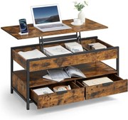 VASAGLE felnyitható fedelű dohányzóasztal rusztikus barna és tintafekete színben