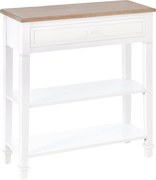 HOMCOM Multifunkcionális Konzol Asztal Oldal Asztal Előszobába Étkezőbe 2 Polccal 1 Kivehető Fiókkal Retro Stílusú Fogantyú Fenyő 75,6x27,5x80,5 cm Te