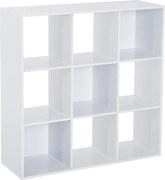 HOMCOM Fehér Könyvespolc Otthonra és Irodába, Modern Dizájnú Polc 9 Rekesszel, 91x29,5x91cm | Aosom