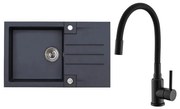 ALVEUS SETA23201 - ROCK konyhai mosogató + MINTAS mosogatócsaptelep, 34 cm, gránit/fekete