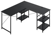 Átalakítható L alakú íróasztal polcokkal, fekete