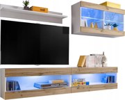 Rtv bútor szett Tivoli SET6 Fehér/Wotan tölgy, Kék Led