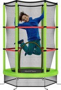 HOMCOM Gyerek Trambulin Ø140x190 cm 3-6 éveseknek Biztonsági Hálóval 45 kg Terhelhetőségű Belső Zöld | Aosom