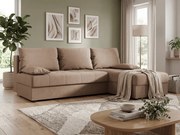 Ágyazható, kétoldalas L alakú kanapé VENORIA SLIM 200x143 cm, bézs színű + 2 db díszpárna INGYEN