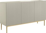 Nicole komód 150 cm háromajtós, bordázott előlap - kasmír / arany lábak