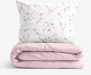 Goldea pamut ágyneműhuzat duo - cseresznyevirágok, púderrózsaszín hátoldal 140 x 200 és 70 x 90 cm