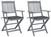 2 db összecsukható tömör akácfa kültéri szék párnával
