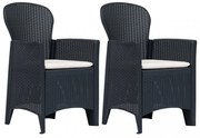 2 db antracit rattan hatású műanyag kerti szék párnával