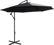 Outsunny Lengőernyő Ø300 cm Dőlésszögállítható Napernyő UV Védelemmel, Kézi Kurblis Napernyő Állvánnyal, Piacernyő, Kert Napernyő Terasz Fényvédő Feke