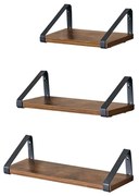 ABBY konzolos fali polc, 3 db, 30/35/40x12cm, fekete/barna Vasagle