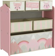 ZONEKIZ Játékpolc 6 Lemosható Szövet Kosárral, Gyermekek Számára 3-8 Év között, Gyerekszobába, 63x30x66 cm Rózsaszín | Aosom