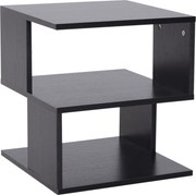 HOMCOM Design Kávézó Asztal, Fehér Nappali Asztal, 2 Nyitott Polccal, Modern Dizájn, Kávézó és Nappali Asztal, Fa, 40x40x43 cm, Fekete | Aosom
