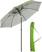 Outsunny Beach Umbrella Kültéri Kerek Dönthető Fém UV30 Védelmű Napernyő, 8 Acél Bordával és Hordtáskával, Ø185 cm, Zöld | Aosom