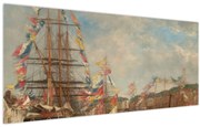 Kép - Eugène Boudin, Festival in the Harbor of Honfleur, reprodukciók (120x50 cm)