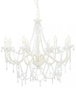 fehér csillár gyöngyökkel és 8 db E14 izzófoglalattal