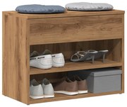 kézműves tölgy színű szerelt fa cipőtároló pad 60 x 30 x 45 cm