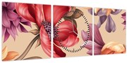 Kép - Vintage virágok (órával) (90x30 cm)