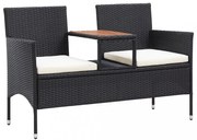 2 személyes fekete polyrattan kerti pad teázóasztallal 143 cm