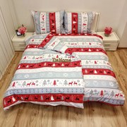 Karácsonyi hóember piros pamut ágyneműhuzat TiaHome - 1x Párna 90x70cm, 1x Paplan 140x200cm