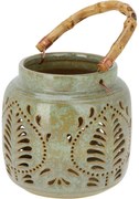 Porcelán lámpa bambusz fogantyúval 14,5 x 14 cm,zöld