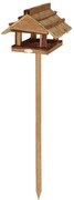 Leszúrható fa madáretető, szalma tetővel, 113 cm