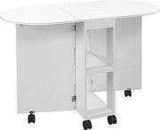 HOMCOM Összecsukható Étkezőasztal Kerekekkel - Konyhai Asztal Hajtható Oldalakkal és 2 Nyitott Polccal - Modern Stílus 80 kg Teherbírás 120x60x77 cm F