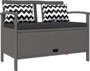 Outsunny Kerti 2 Személyes Pad, 160L PE Rattan Tároló Pad, Párnával, 2 Párnával, Acél Váz, 112 cm, Szürke | Aosom