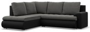 Tokio sarokkanapé, L alakú háttámlával, 2 ágyneműtartóval, bársony + műbőr, baloldali, szürke - fekete