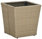 bézs polyrattan és edzett üveg dohányzóasztal 41,5x41,5x44 cm