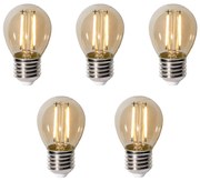 5 db E27 dimbare LED lamp P45 goud 3W 250 lm 2200K