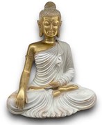 Ülő Buddha Szobor Fehér-Arany 30cm