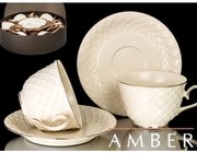 Amber - porcelán 6 személyes csésze+alj szett díszdobozban, 280 ml