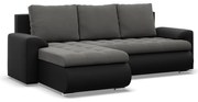 Tokio sarokkanapé, 2 ágyneműtartóval, bársony + műbőr, baloldali, szürke - fekete
