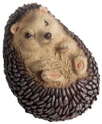 Háton fekvő süni polyresin szobor, kültéri és beltéri dekorációs kiegészítő