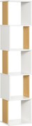HOMCOM S-alakú könyvespolc 5 nyitott polccal nappaliba, irodába és tanulószobába – 100 kg teherbírás – 33x28x161 cm – Fehér | Aosom