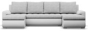 Tokio U alakú sarokkanapé, 3 ágyneműtartóval, fonott + műbőr, univerzális oldal, szürke - fehér