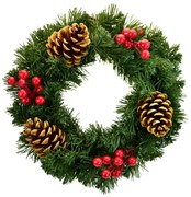 Dekorkoszorú bodzával és fenyőtobozokkal, 25 cm