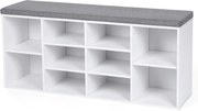 GABI cipősszekrény párnázott ülőkével, 10 rekesz, 104x30x48cm, szürke/fehér Jurhan