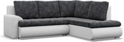 Tokio sarokkanapé, L alakú háttámlával, 2 ágyneműtartóval, fonott + műbőr, jobboldali, sötétszürke - fehér