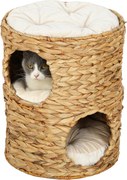 PawHut Kaparófa, 50 cm Magas Macska Torony 2 Barlanggal, Párnás Kaparófa, Vízitökből Készült Macska Torony, 3,5 kg-os Macskák Számára, Világos Barna |