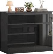 HOMCOM komód — 5 fiókos tároló állítható polccal és halk záródású ajtóval, magasfényű fekete, 100 x 40 x 80 cm | Aosom