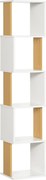 HOMCOM S-alakú könyvespolc 5 nyitott polccal nappaliba, irodába és tanulószobába – 100 kg teherbírás – 33x28x161 cm – Fehér | Aosom