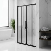 Stuxi Sydney Black 170 cm széles két tolóajtós zuhanyajtó 6 mm vastag vízlepergető biztonsági üveggel, fekete elemekkel, 200 cm magas