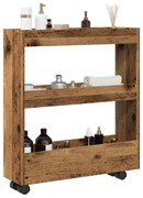 3 szintes antik fa színű szerelt fa keskeny tárolókocsi